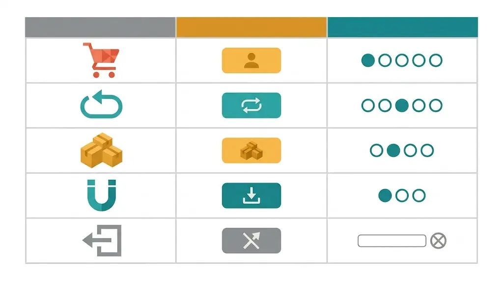 Table showing five Gumroad purchase scenarios with their corresponding ConvertKit tags and email sequences — first-time buyer, returning buyer, bundle purchase, free lead magnet, and refund
