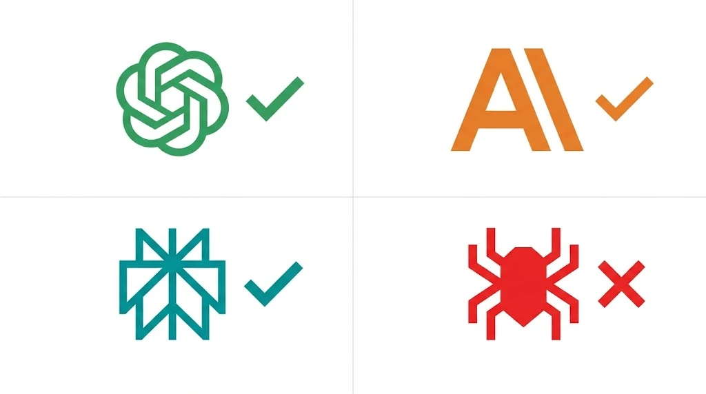 AI crawler access should separate citation visibility from training-only scraping. Illustration showing which AI crawlers to allow and block in robots.txt in 2026 - GPTBot, ClaudeBot, and PerplexityBot allowed for citation visibility, Bytespider blocked